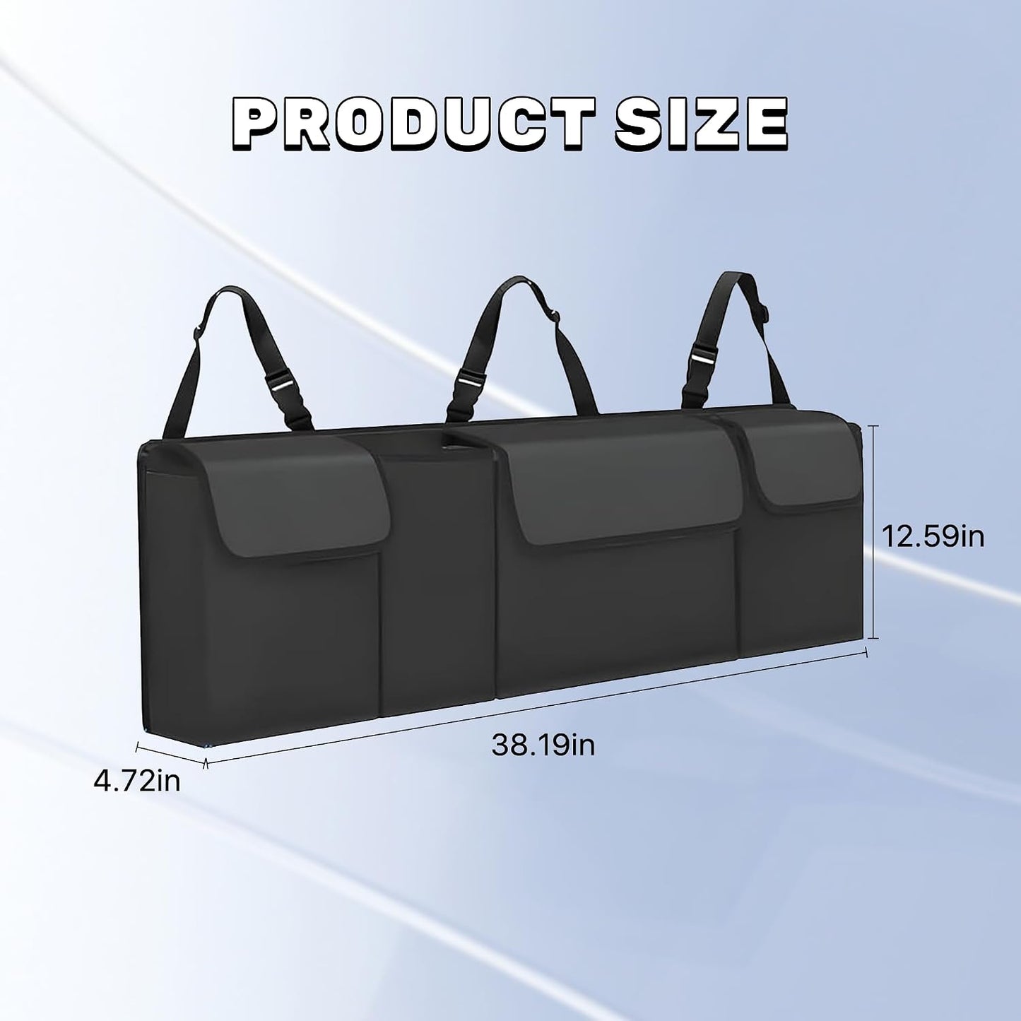 Car Trunk Organizer, Waterproof Backseat Hanging Large Storage with Adjustable Straps, Collapsible Cargo Bag with 4 Pockets, Car Interior Accessories for Truck, SUV, MPV (Black)