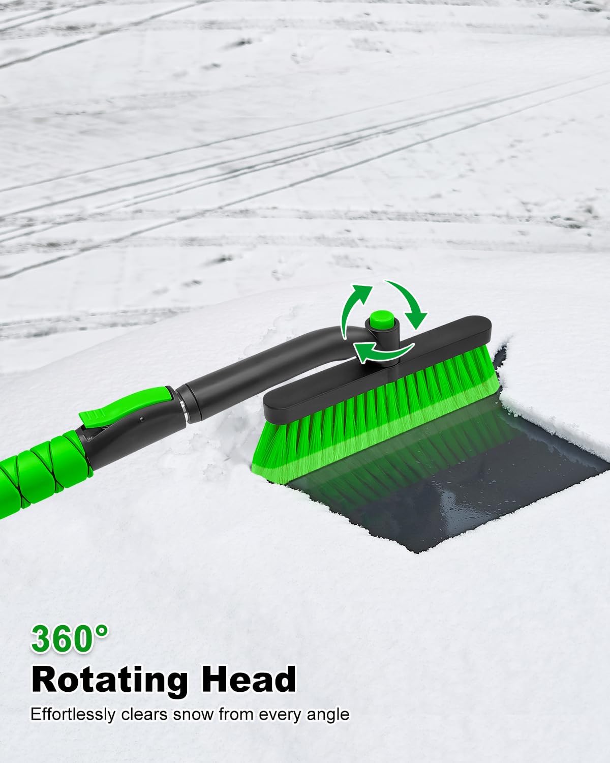SEAAES 33 Inch Ice Scraper with Snow Brush for Car Windshield, Extendable Snow Scraper and Brush with Foam Grip for Truck SUV Vehicle Window - Green
