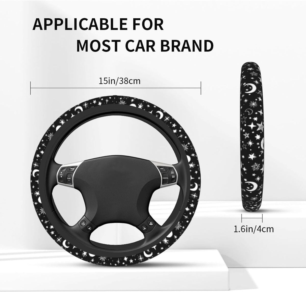 Moon and Star Steering Wheel Cover Car Accessories Cute for Women Girls Girly Universal 15 Inch Neoprene Auto Interior Decor Anti Slip Car Truck Protector