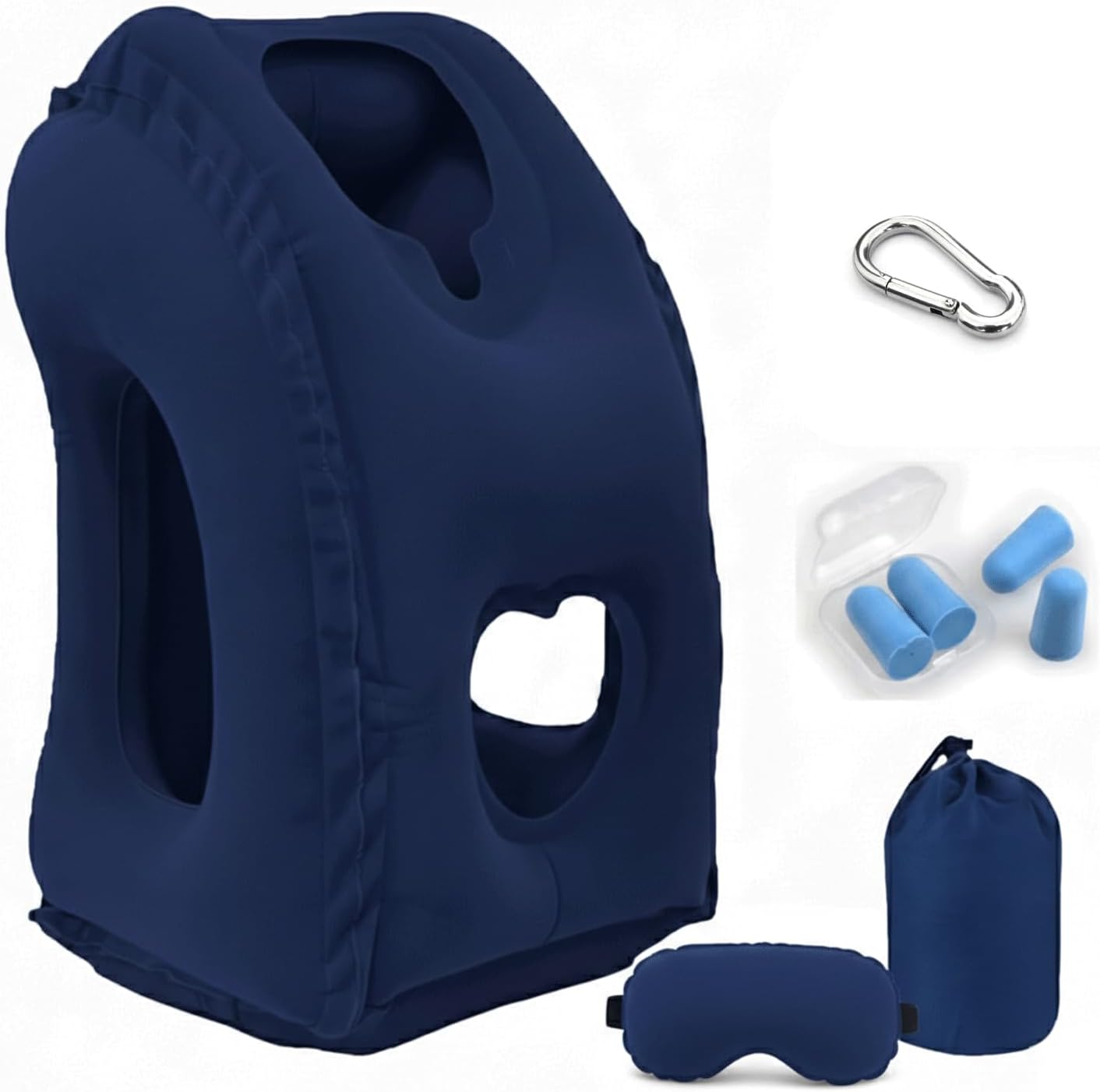 Inflatable Travel Pillows for Airplanes, Blow Up Travel Pillow for Train Office Car with Chin and Neck Support, Inflatable Travel Pillow for Sleep Support with Eye Mask, Bag & Earplugs_Gray