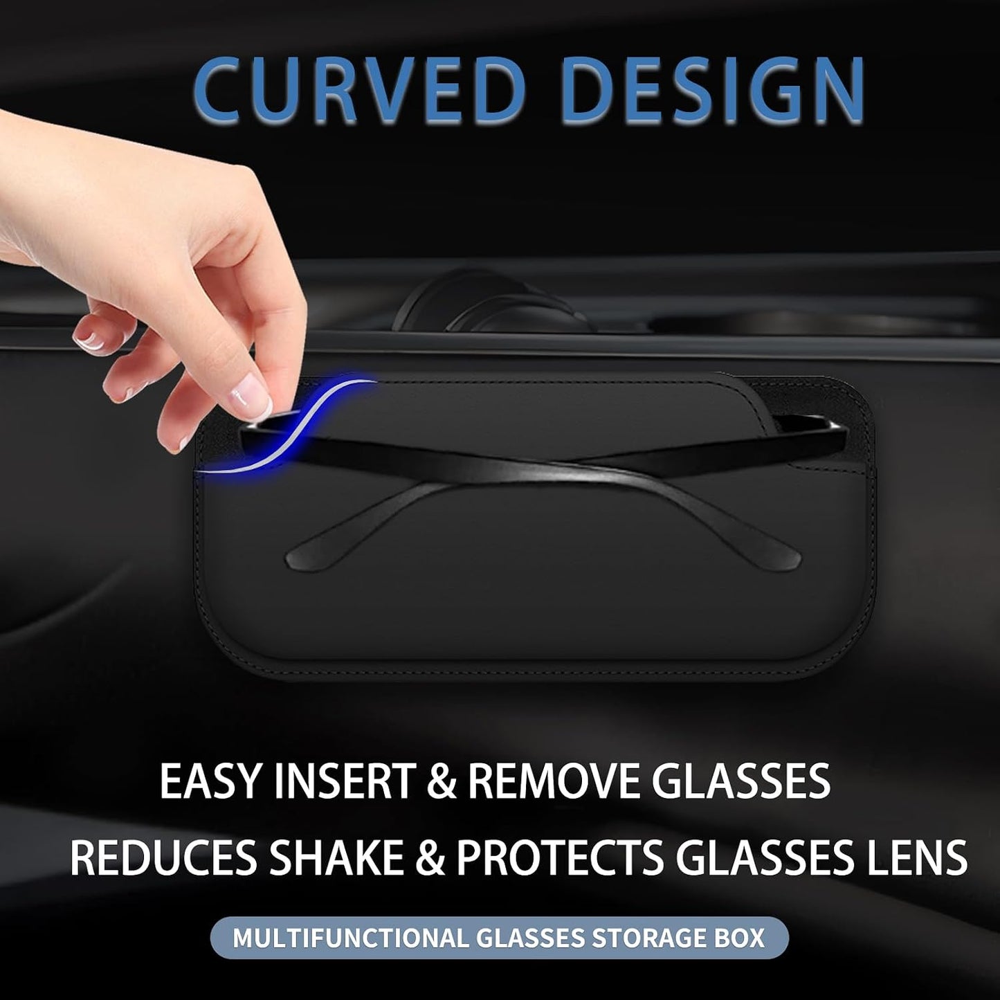 Sunglass Holder for Car, Multi-Functional Stick-On Glasses Storage Box, Seat Gap Organizer with Small Item Storage, Universal Fit for All Vehicles (Black Leather)