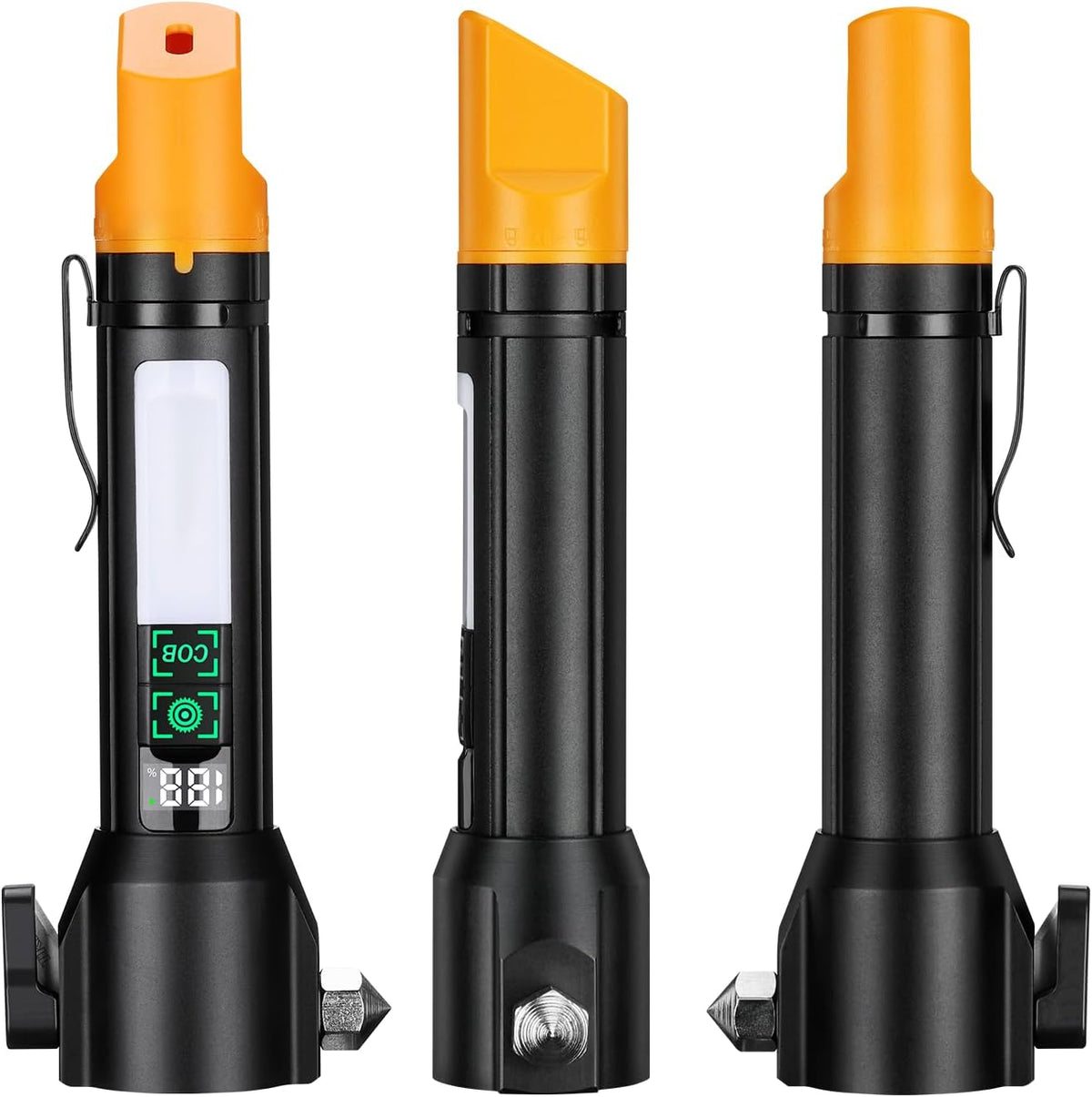 Car Window Breaker Seatbelt Cutter with LED Flashlight, Rechargeable Emergency Hammer, Glass Breaker Tool, Strobe SOS Beacon, USB-C Charging