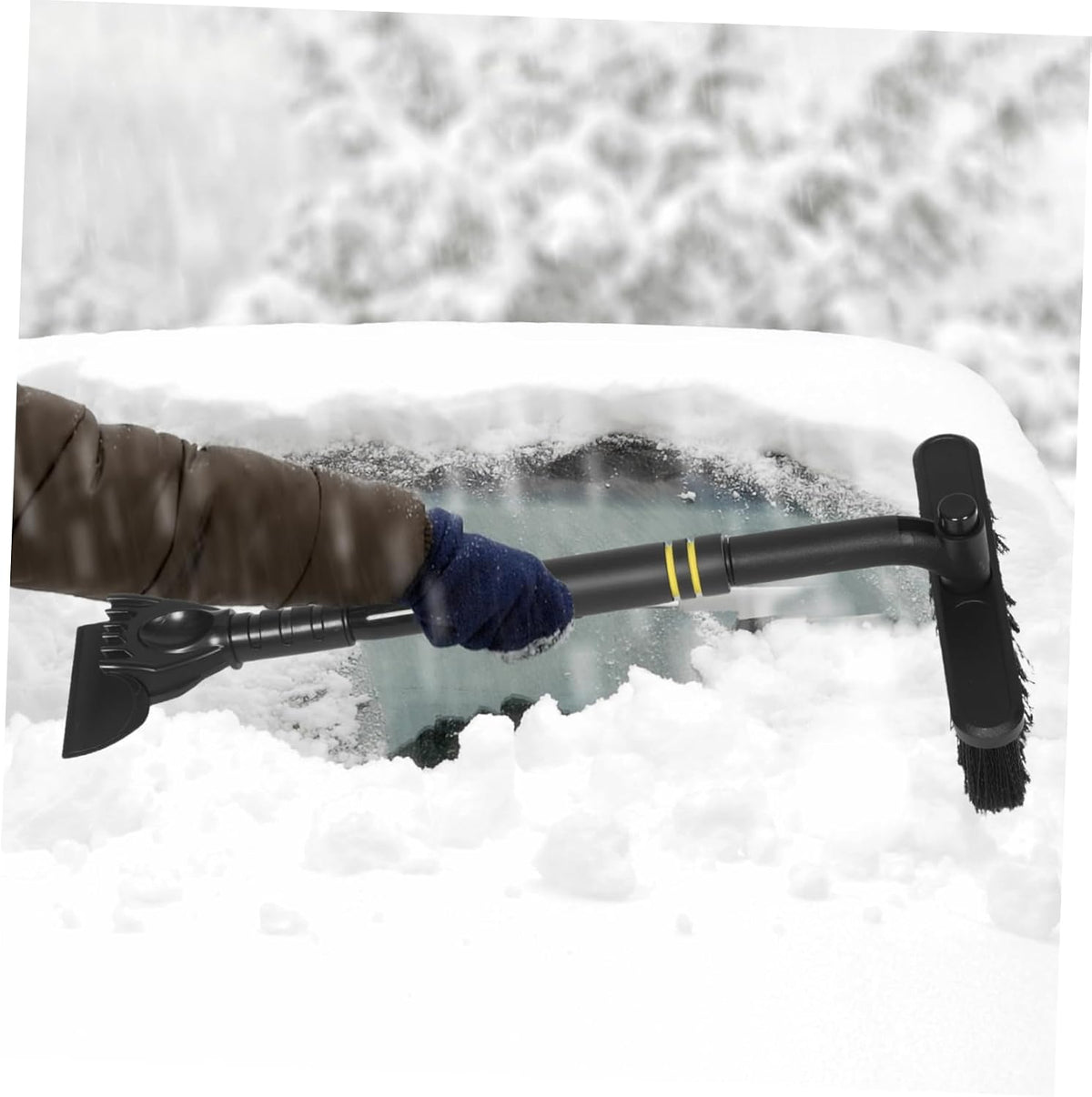 Luxshiny Extendable Snow Brush and Ice Scraper for Cars, Black Plastic