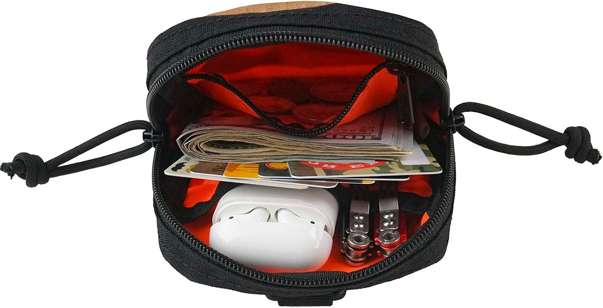 Rough Enough EDC Belt Pouch for Men Coin Organizer Small Tactical Molle Pouch with Magnetic Buckle Zipper for Outdoor Gear Desert Camo and Black Cordura