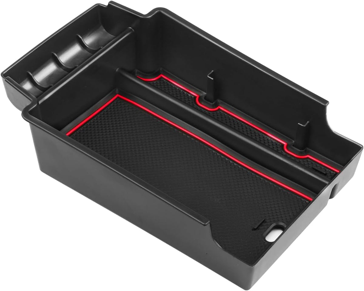 SKTU for 2019-2024 2025 Chevrolet Blazer Center Console Organizer 2024 2025 Chevy Blazer Accessories ABS Black Materials Tray Armrest Secondary Storage Box with Coin and Glass Holder (Red)