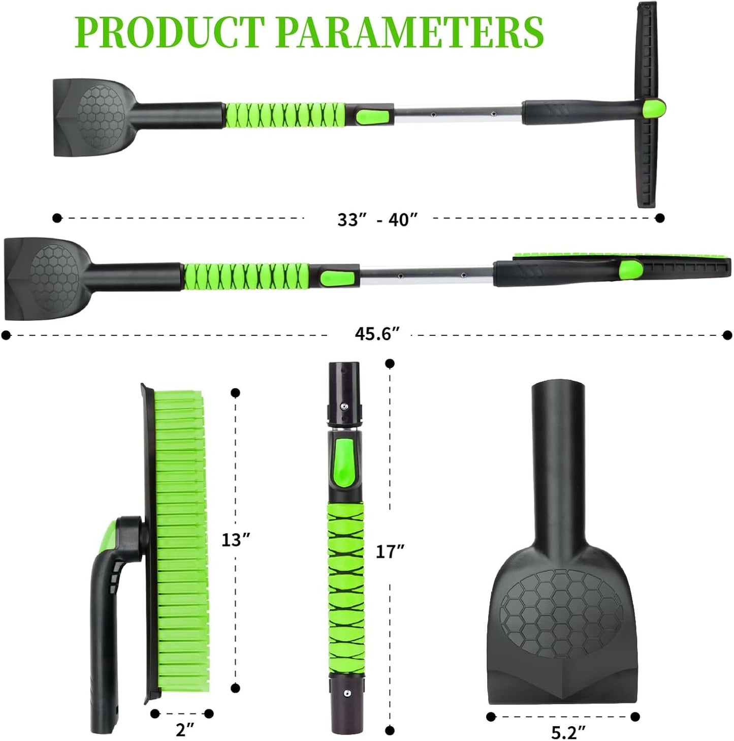 45.6" Ice Scraper and Snow Brush for Car Windshield [Silicone Bristles] ,3-in-1 Extendable Emergency Snow Shovel with Ergonomic Foam Grip and 360° Pivoting Brush Head for Christmas, Car Auto Truck SUV