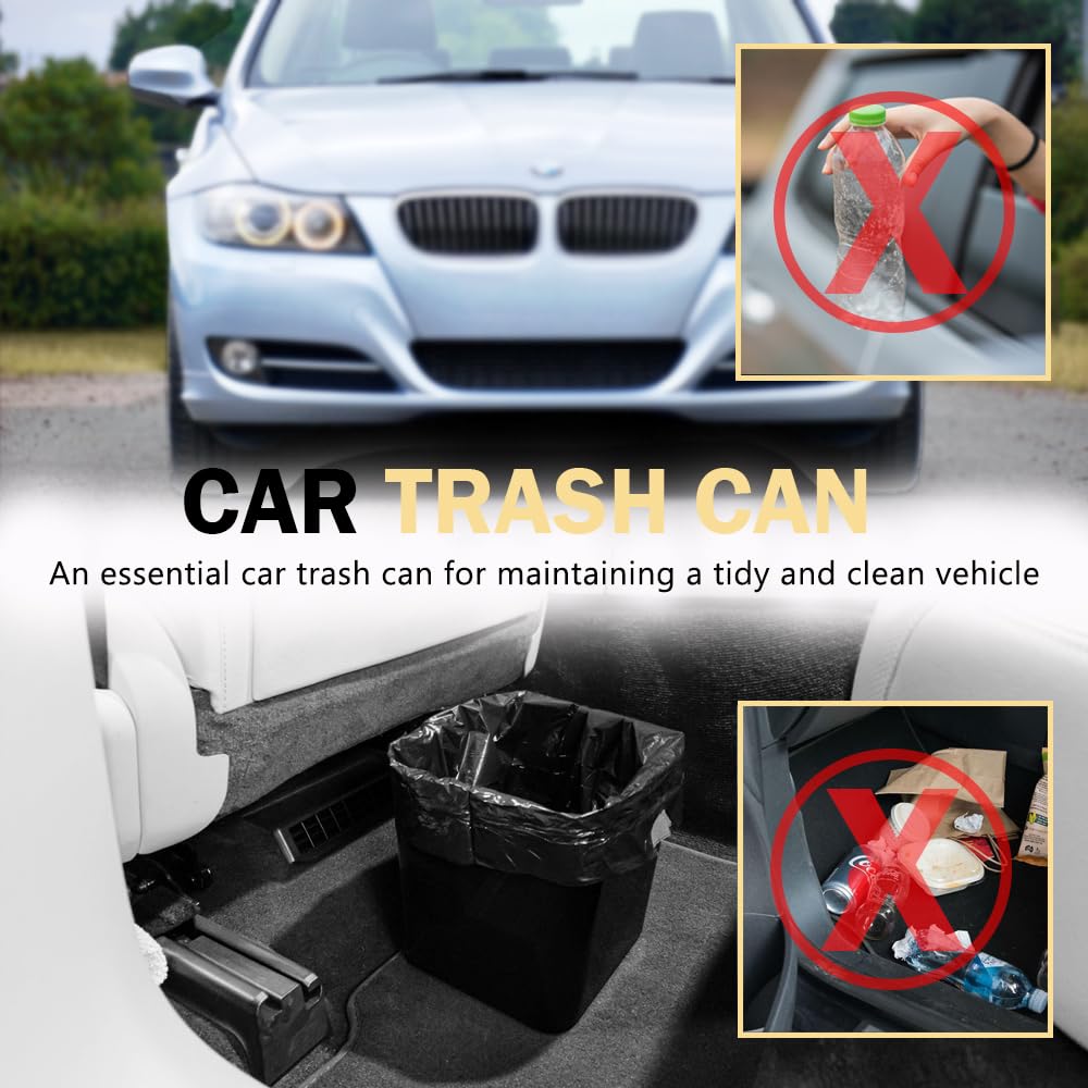 Large Black Car Trash Can Waterproof & Leakproof Car Garbage Bin with Floor Mat Clip, Anti-Slip Design, Portable Auto Trash Container for Car, SUV, Truck, or Van Durable & Easy to Clean