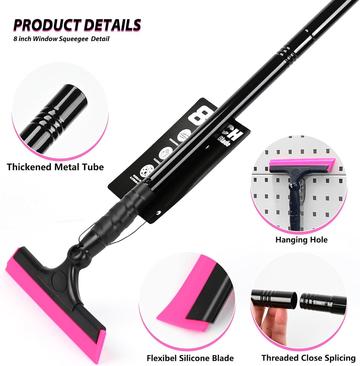 EHDIS 8 Inch Wide Silicone Window Tint Squeegee 16‘’ -45 ‘’ Long Handle