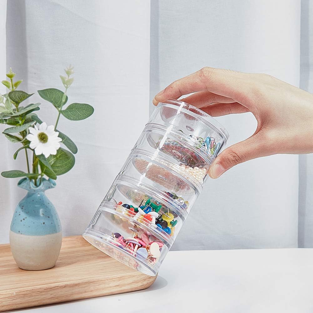 BENECREAT 60ML Stackable Round Plastic Containers 4 Column(5 Layer/Column) Bead Storage Jars for Beads, Buttons, Crafts and Small Findings