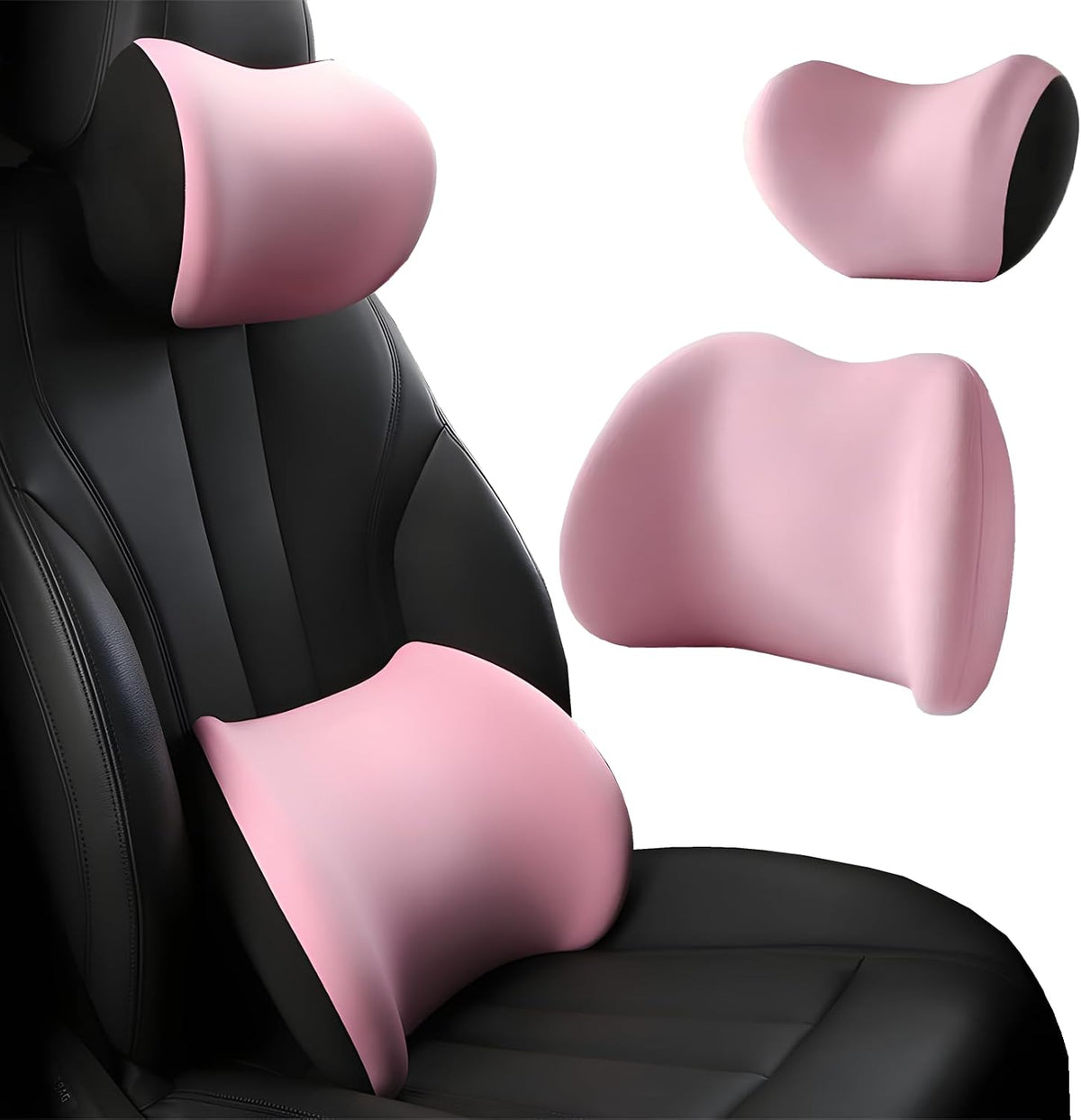 Car Headrest & Lumbar Support Cushion, Car Headrest and Lumbar Support, Ergonomic Car Seat Headrest & Lumbar Cushion, Car Head Rest and Lumbar Pillow Set for Neck Back Pain Relief (Black)