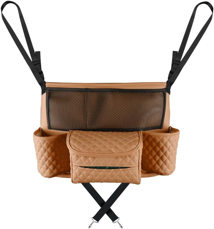 Car Organizer, Leather Large Capacity Car Purse Holder for Front Seat, Seat Back Net Bag Double-sided Tissue Storage Handbag Holder Car Accessories (Brown)
