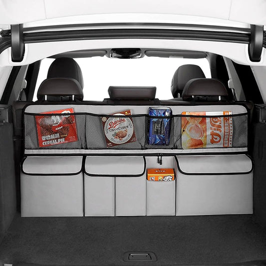Viaviat Hanging Car Trunk Organizer, Collapsible Backseat Storage Bag with 9 Large Pockets for Medium or Large Size SUV, Truck, MPV, Car Interior Accessories (Light-gray)