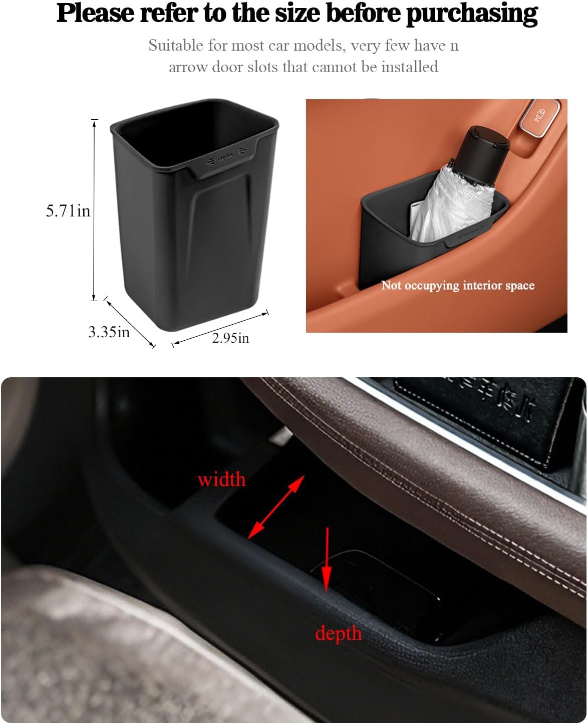 XmuxHai Car Interior Storage Box, Black Silicone Door Side Organizer with Umbrella Holder and Trash Can, Vehicle Accessory (Black)