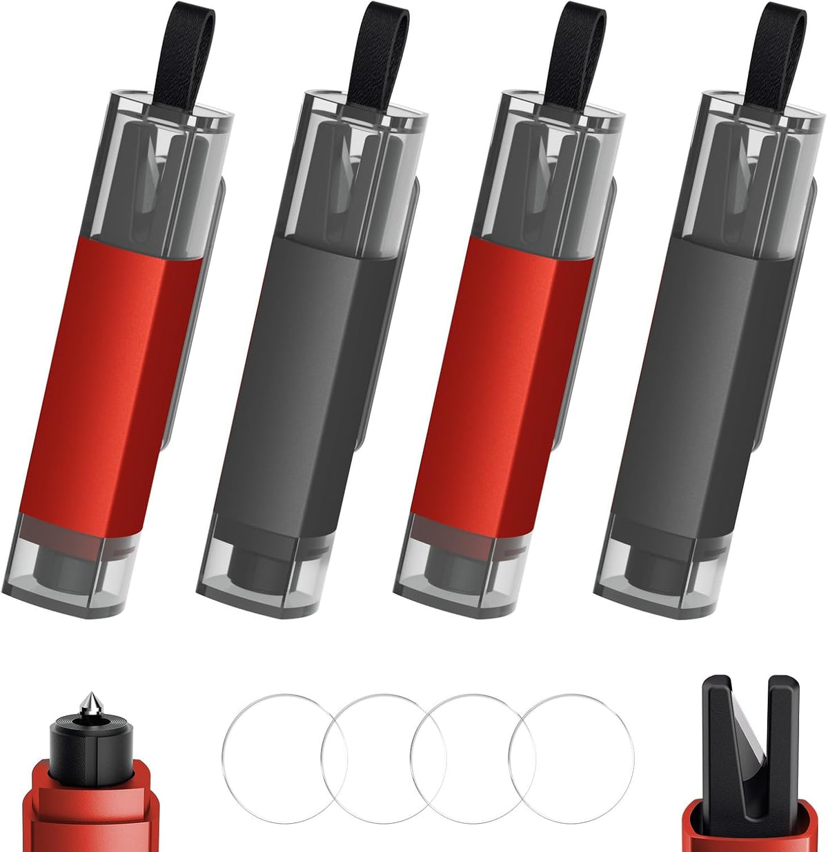 Window Breaker Seatbelt Cutter, Spring-Loaded Car Escape Tool, 4 Pack