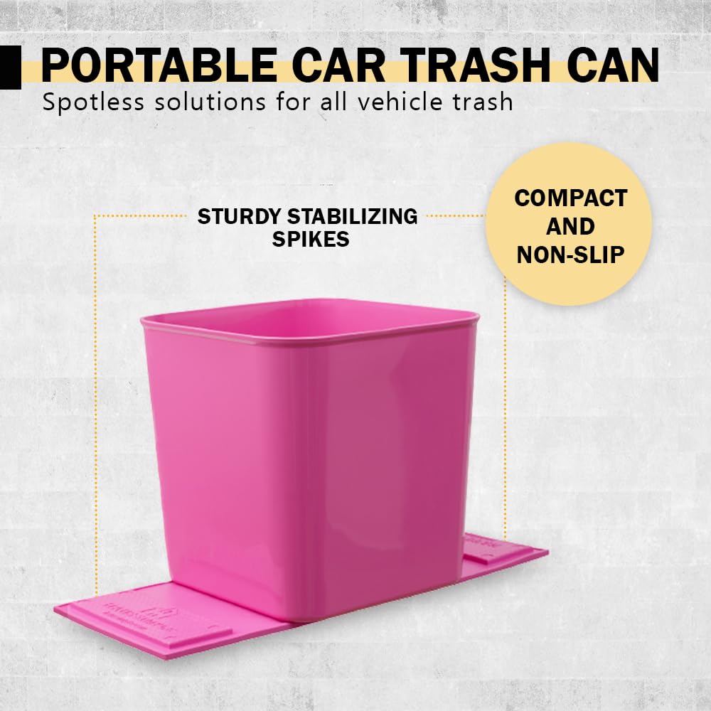 Car Trash Can 1.4 Gallon with Stability Flap & Magic Strips — No-Tip Leakproof Car Garbage Bin for Car Floor, Mats, Front or Back Seat, SUV, Truck, Van, Vehicle Interior Organizer (Pink)