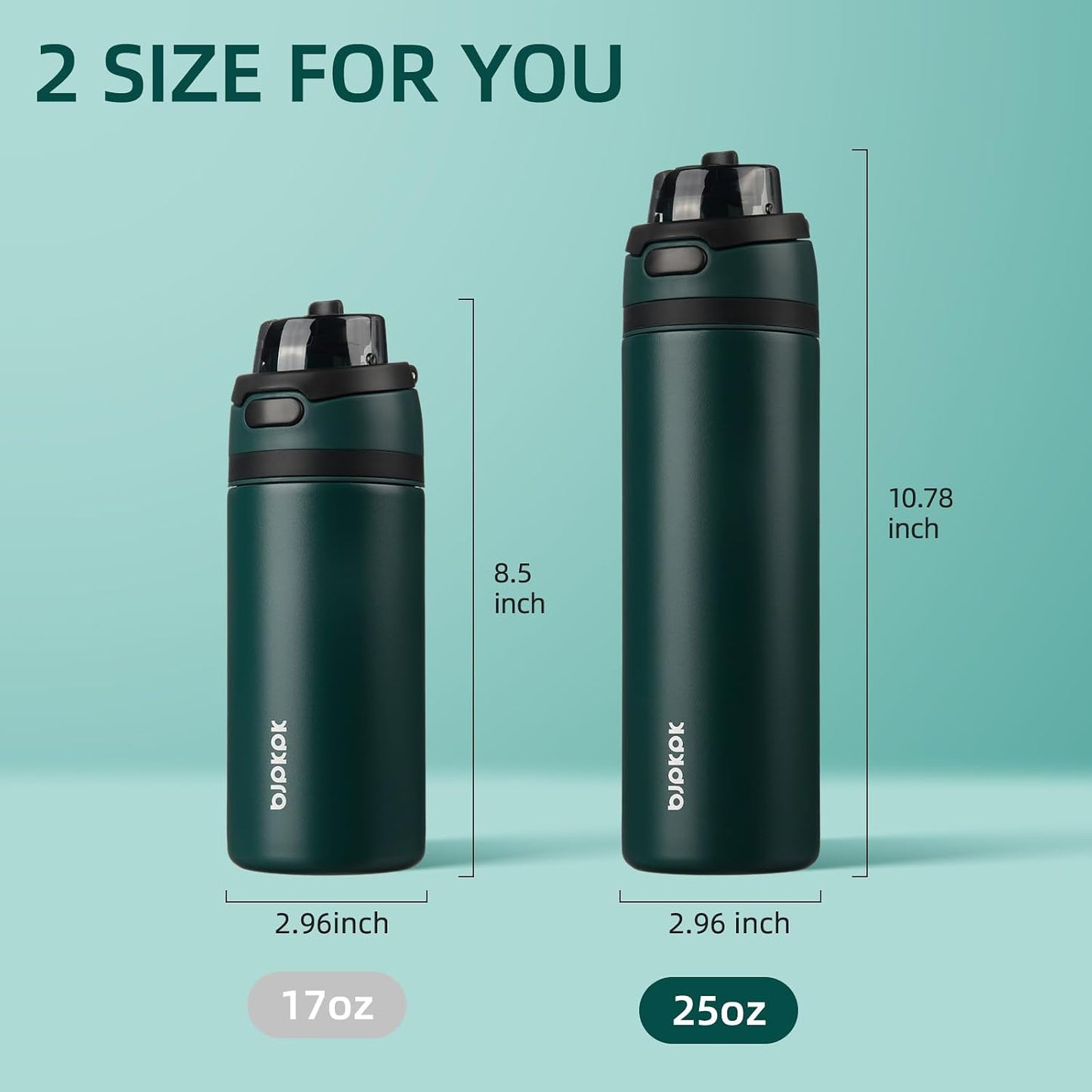 BJPKPK 25oz Insulated Water Bottle with 2-1 Straw Spout Lid, Stainless Steel Metal Water Bottles with Carry Handle, BPA Free, Leak-Proof, Fits in Car Cup Holder, Thermo for Sports,Army Green