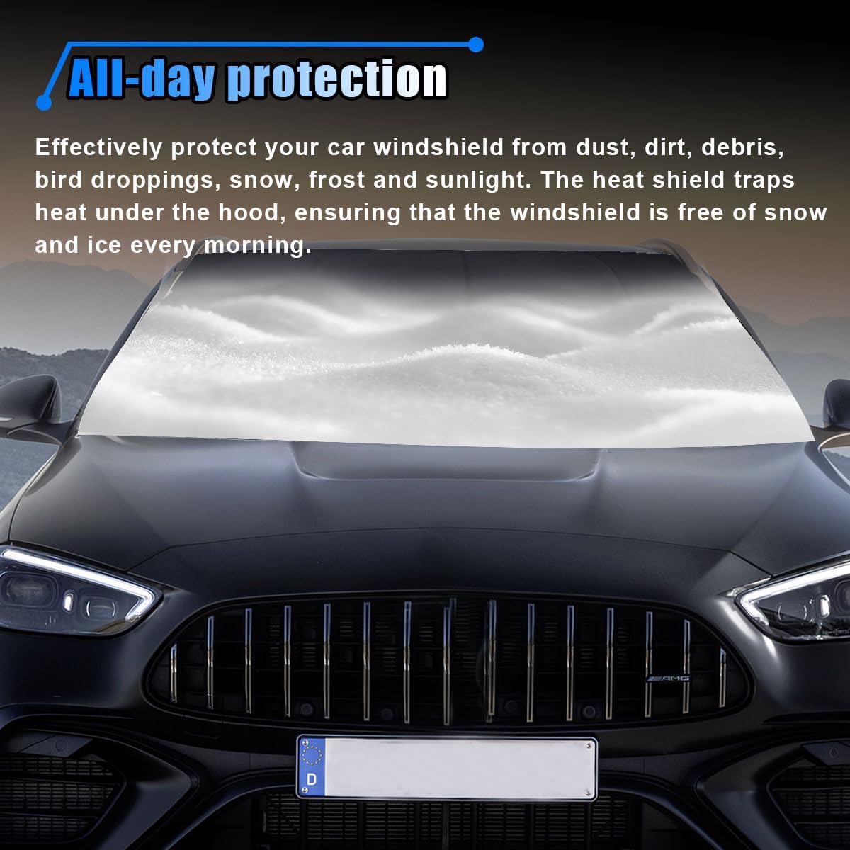 BDZMC Car Windshield Snow Cover, 69" x 42" Waterproof Scratch-Proof Frost Cover, 600D Oxford Windshield Protector with Double Straps, Side Mirror Covers, Winter Car Accessories for Most Cars