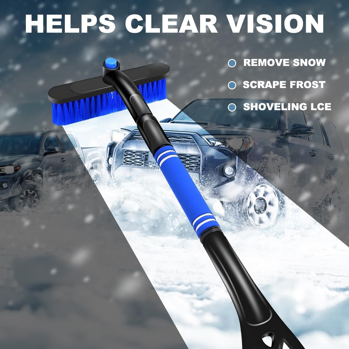 Wevdn Car Snow Brush with Ice Scraper, Detachable Stretchable Snow Scraper with 360° Rotatable Brush, Automotive Multi-Functional Snow and Ice Removal Tool, Car Accessories (Blue)