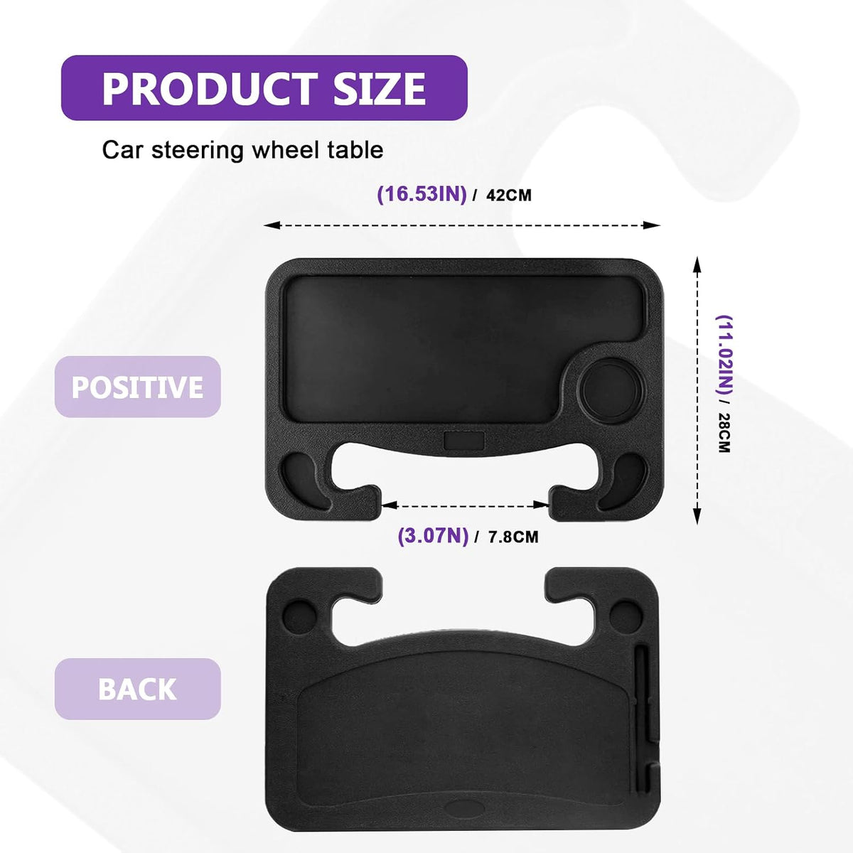 Multipurpose 2 in 1 Car Steering Wheel Desk Tray Laptop Mount and Food Table for Eating with Drink and Pen Holder Compatible with Most Vehicles (Black)