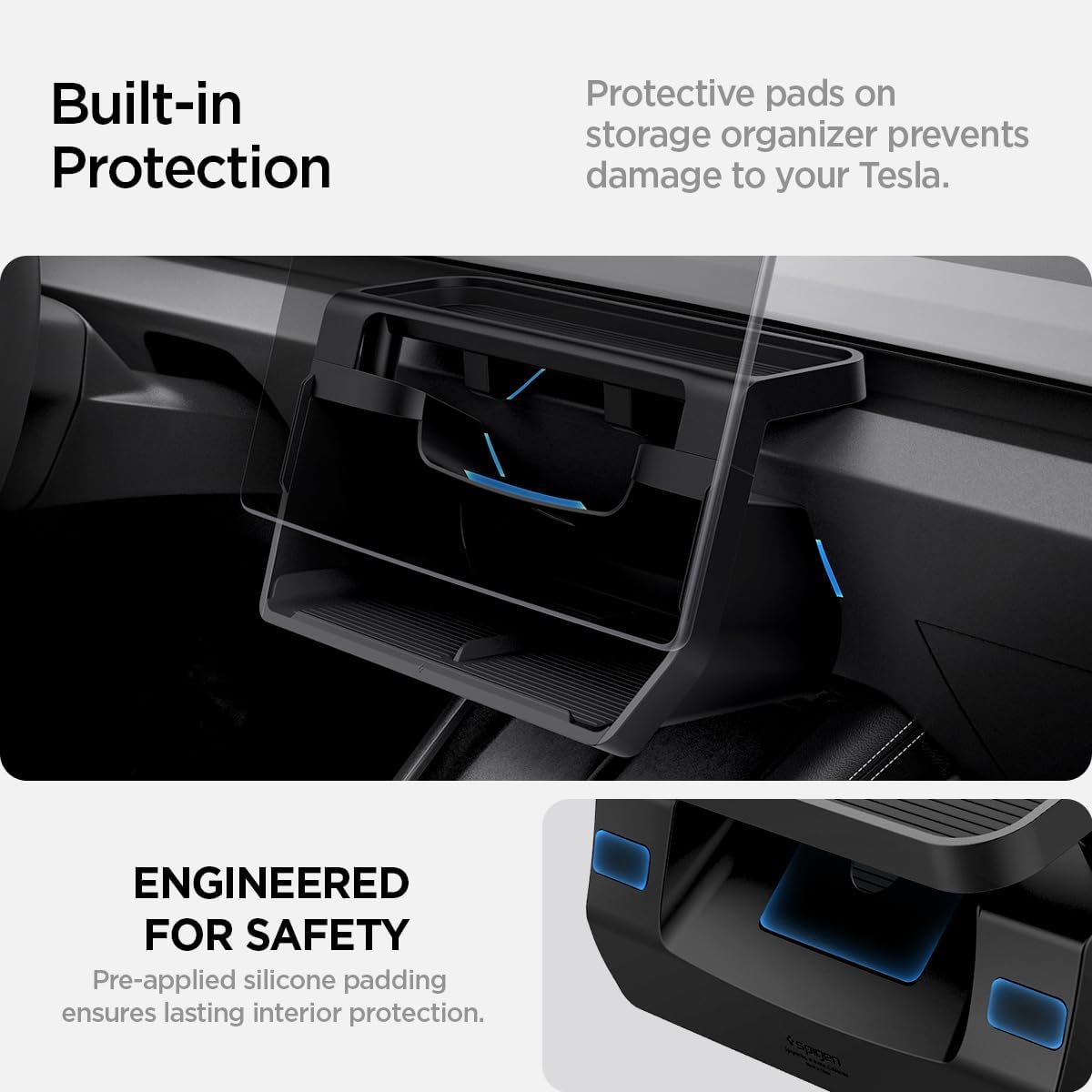 Spigen Under Screen Storage Organizer for Tesla Model Y Juniper & Model Y L (Standard, Premium & Performance 2026/2025) and Model 3 Highland (Standard, Premium & Performance 2026/25/24) - Black