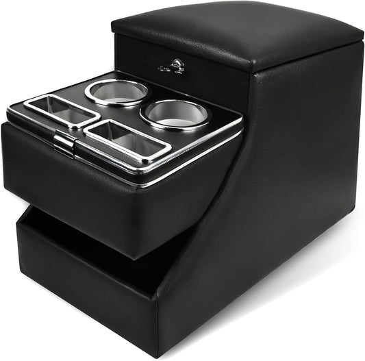 20"L x 9.65"W x 13.78"H, 24L Center Console Between Seats for Minivans, SUVs & Trucks, Floor/Bench Seat Organizer with Locking Hidden Storage, Dual Cup Holders & Armrest, No-Drill Installation