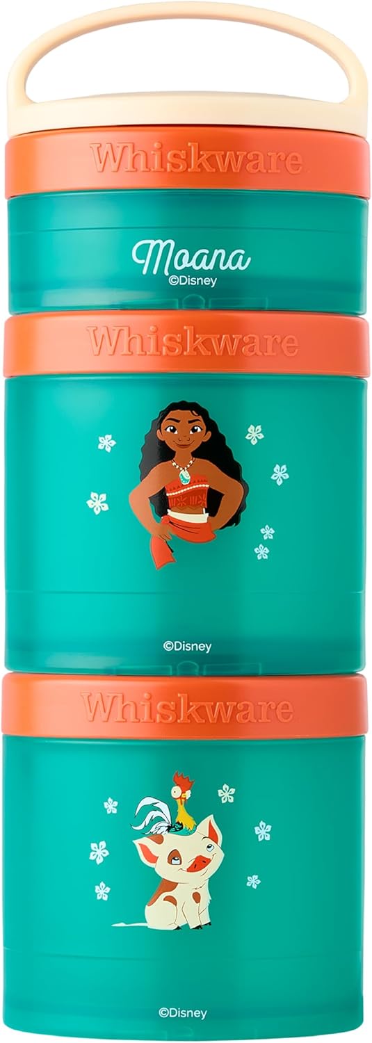 Whiskware Disney Princess Stackable Snack Containers for Kids, 3 Stackable Snack Cups for School and Travel, Ariel and Flounder