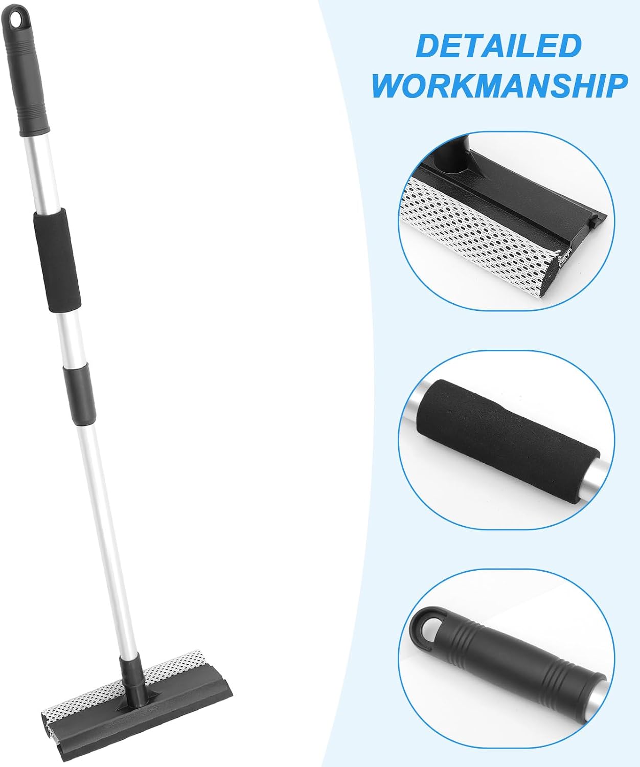 Yardwe Telescopic Stainless Steel Dual-Sided Car Squeegee with Extendable Handle for Windshield and Window Screen Cleaning, Automotive Glass Washer for Efficient Exterior Care