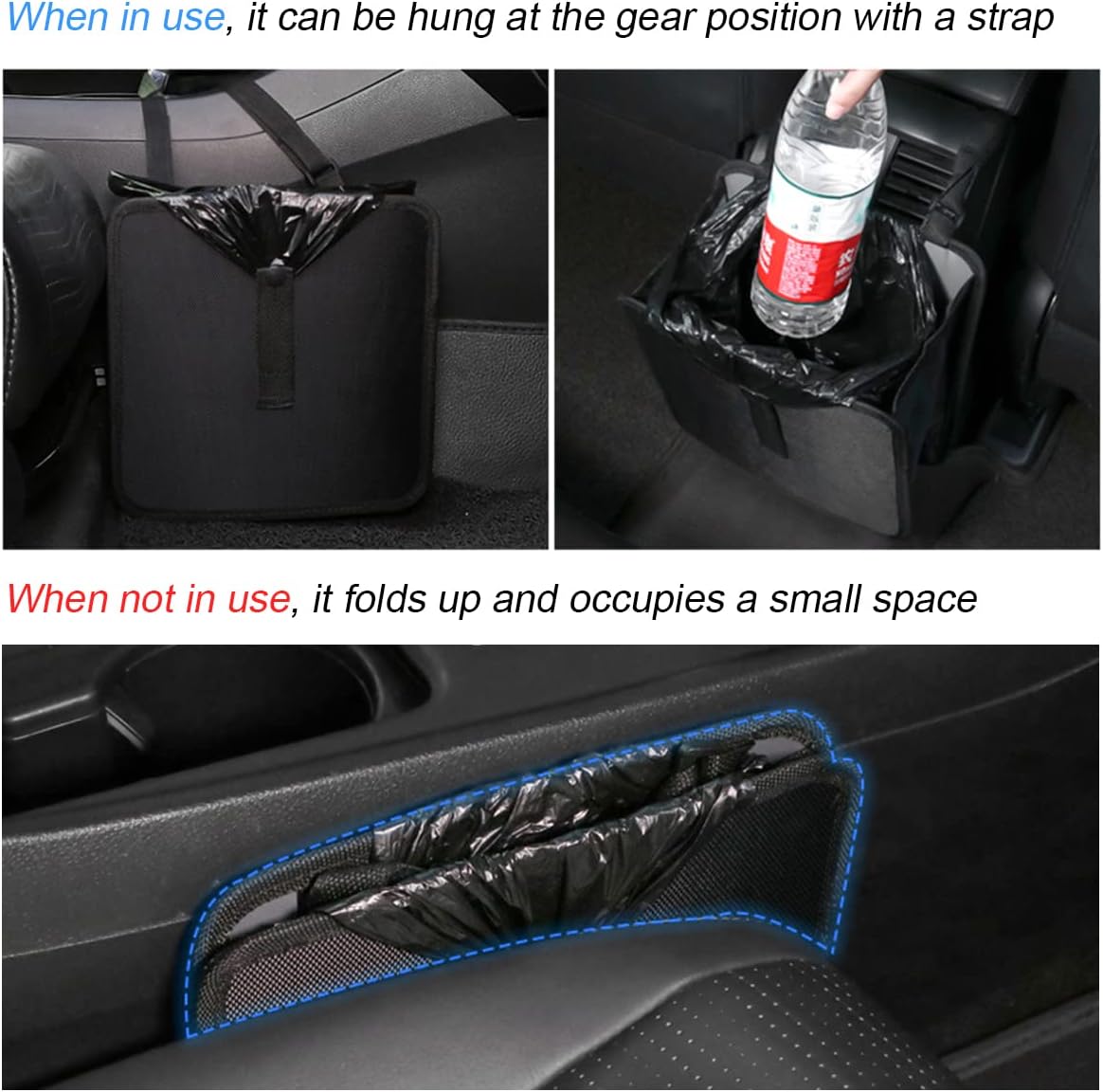 Foldable Trash Can, Hanging Waterproof Leakproof Storage Bag with Large Capacity, Car Interior Accessories (Large)