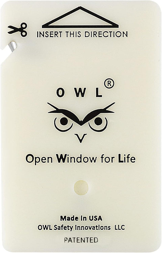 OWL Car Window Glass Breaker & Seatbelt Cutter Card Emergency Escape Rescue Hammer Safety Life Saving Crash Survival Kit 2-in-1 Tool - Made in USA (1 Ivory Card/no Holder)