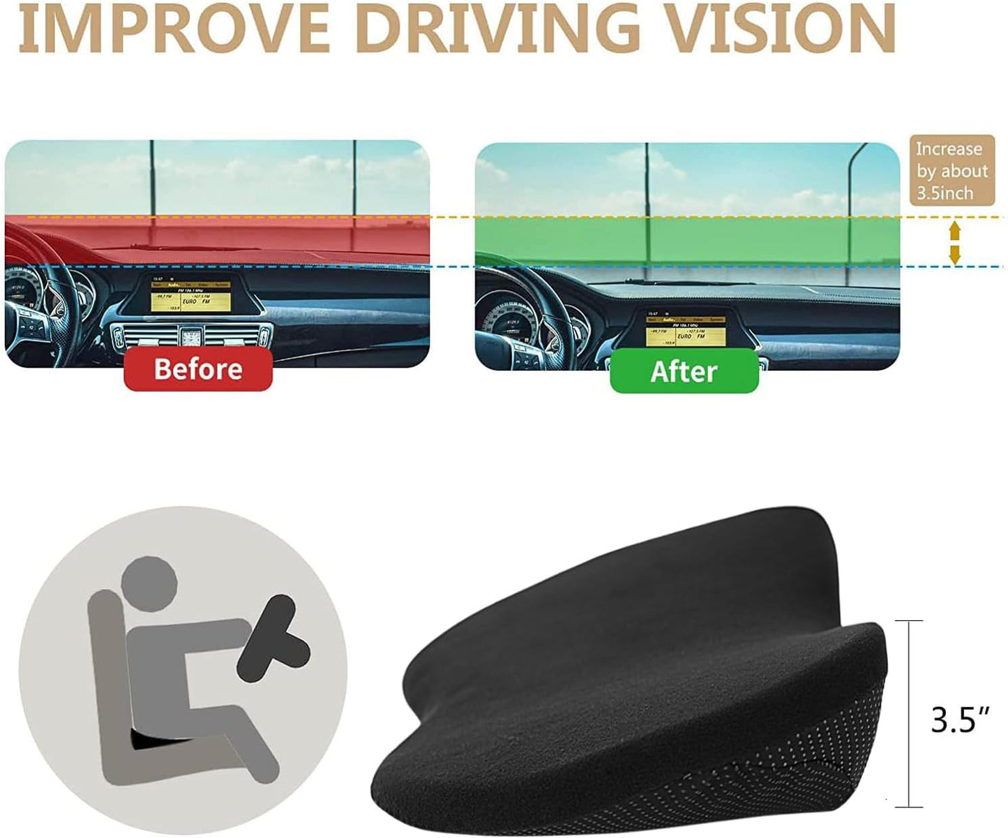 Livtribe Car Seat Cushion - Memory Foam Car Seat Pad - Sciatica & Lower Back Pain Relief - Car Seat Cushions for Driving - Road Trip Essentials for Drivers(Classic Black)