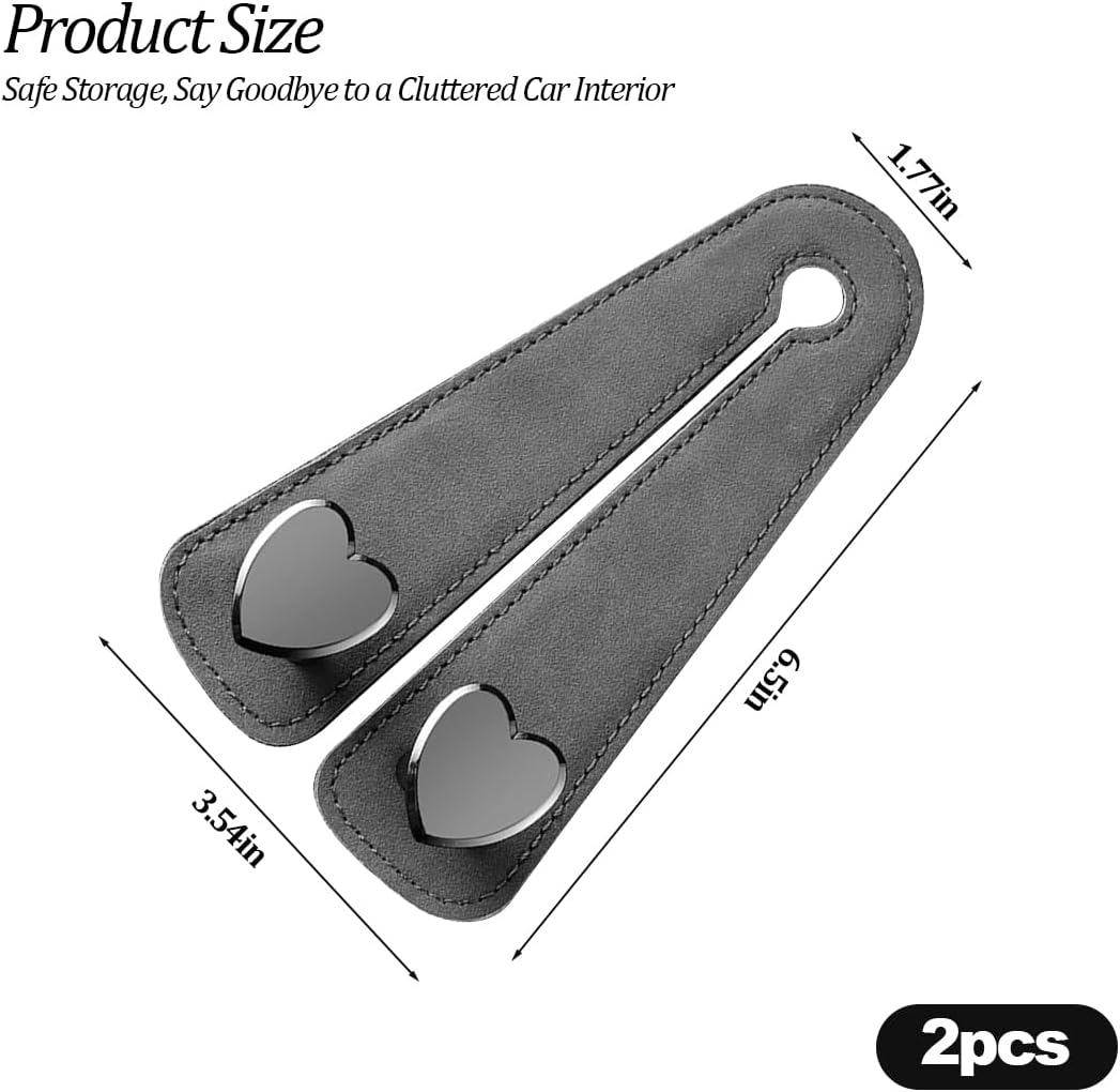 2PCS Car Seat Headrest Hooks, Heart-Shaped Twin Hook Vehicle Seat Back Purse Bag Storage Organizer, Cute Auto Interior Backseat Hanger Holder for Coat Umbrella Hat, Universal Fit (Gray)