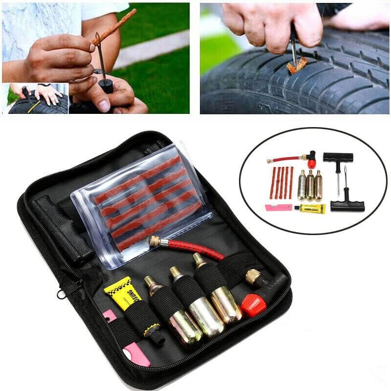 CO2 Tyre Tire Inflator Puncture Tubeless Repair Tools Kit Motorcycle，ATV, Bike