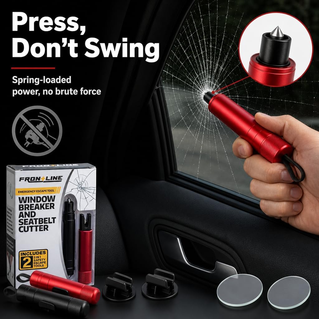 FRONTLINE Window Breaker and Seatbelt Cutter, 2 Pack Emergency Escape Tool