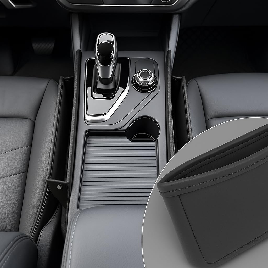 AC4®️ 2 Packs Universal Car Seat Gap Filler Organizer | Premium PU Leather Storage for Car, SUV & Trucks | Car Pocket Organizer for front seat, Cable Slots, Wallet, Sunglasses & Essentials.