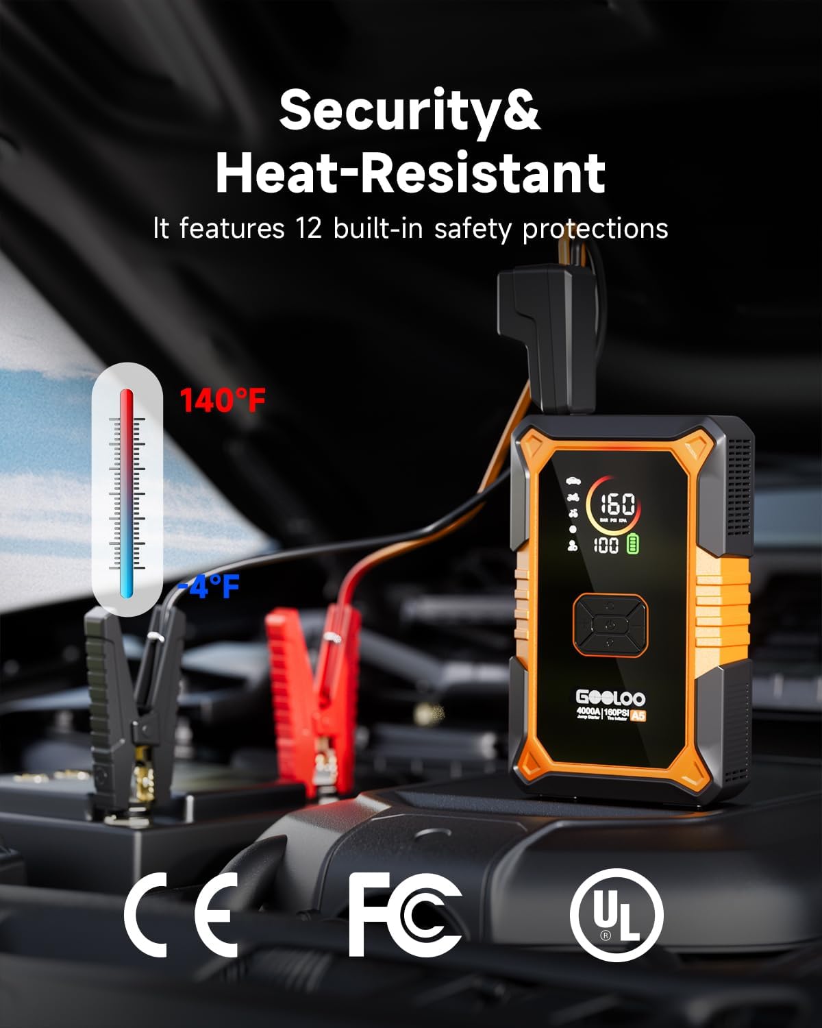 GOOLOO A5 Jump Starter with Air Compressor, 4000A Car Battery Booster
