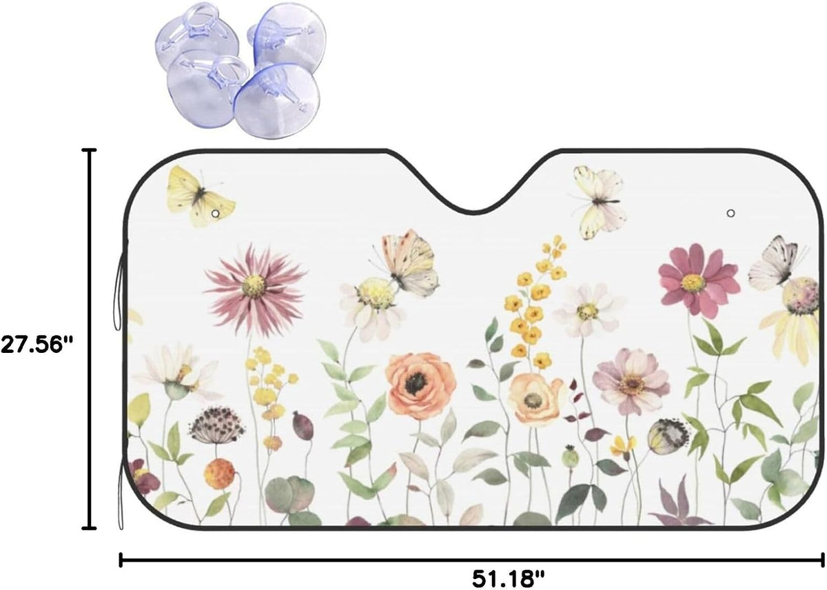 Flower Floral Butterfly Windshield Sun Shade Front Protector Folding Car Sun Visor Blocks Uv Rays Keeps Your Vehicle Cool