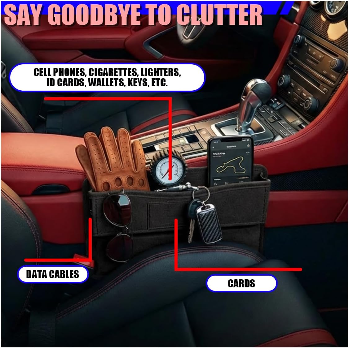 Car Seat Gap Filler, Anti-Drop Automotive Front Seats Gap Storage Box for Phone, Glasses, Key, Card, Universal Vehicle Interior Organizer Accessories for Car, SUV, Truck (Black)