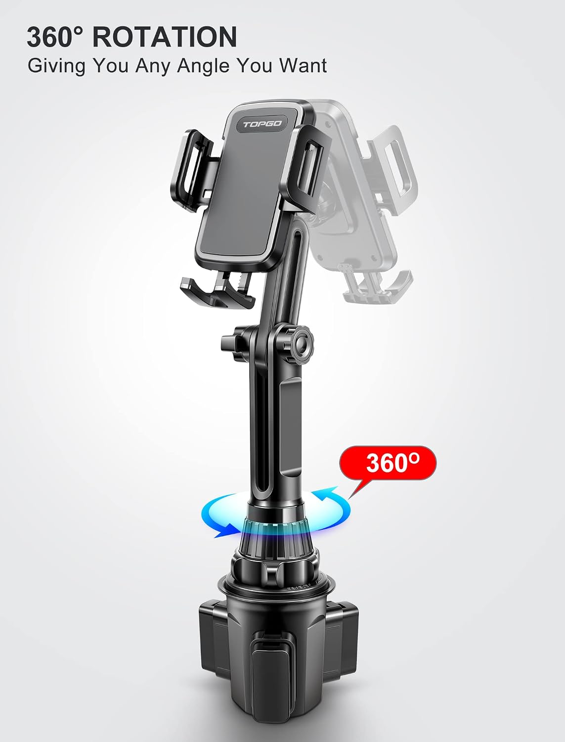 Cup Holder Phone Mount, [No Shaking & Height-Adjustable Pole] Cup Phone Holder for Car, Cell Phone Cradle for iPhone iPhone14, Samsung and More Smart Phone(Black)