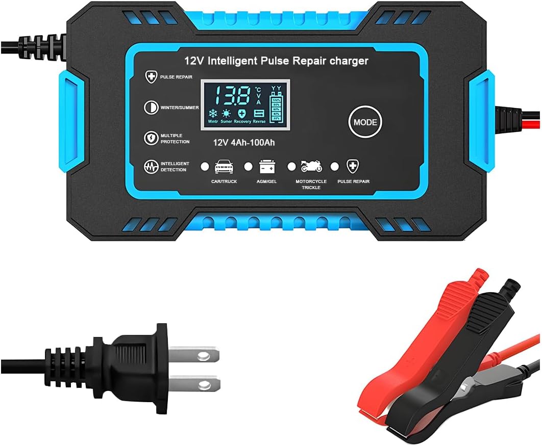 Mandark Car Battery Charger, 12V 6A Smart Fully Automotive Battery Trickle Charger, Portable Vehicle Battery Maintainer Desulfator with Temperature Compensation, Universal for SUV RV Truck (Yellow)