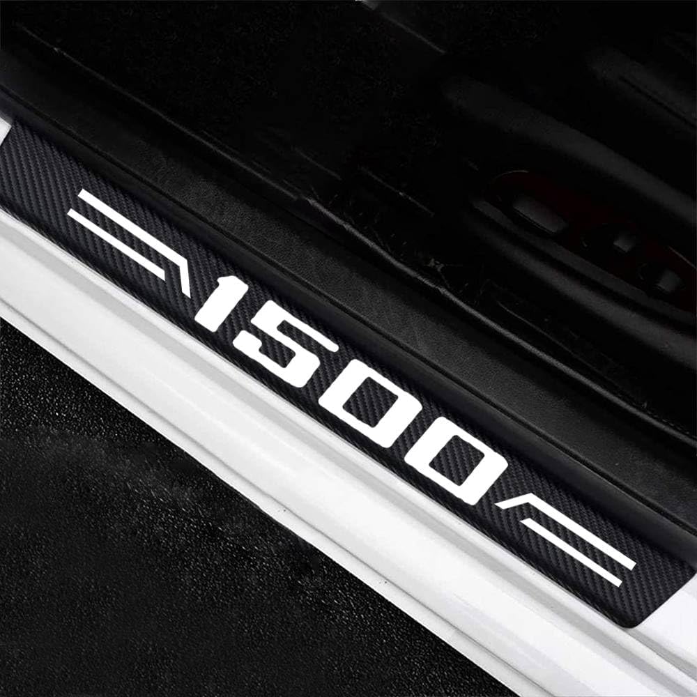 4PCS Carbon Fiber Style Door Sill Protector Anti-Dirty Scuff Plate Cover Guard Sills Protector Trim,Welcome Pedal Protect fit Dodge Ram 1500 Chevy Silverado GMC Sierra 1500