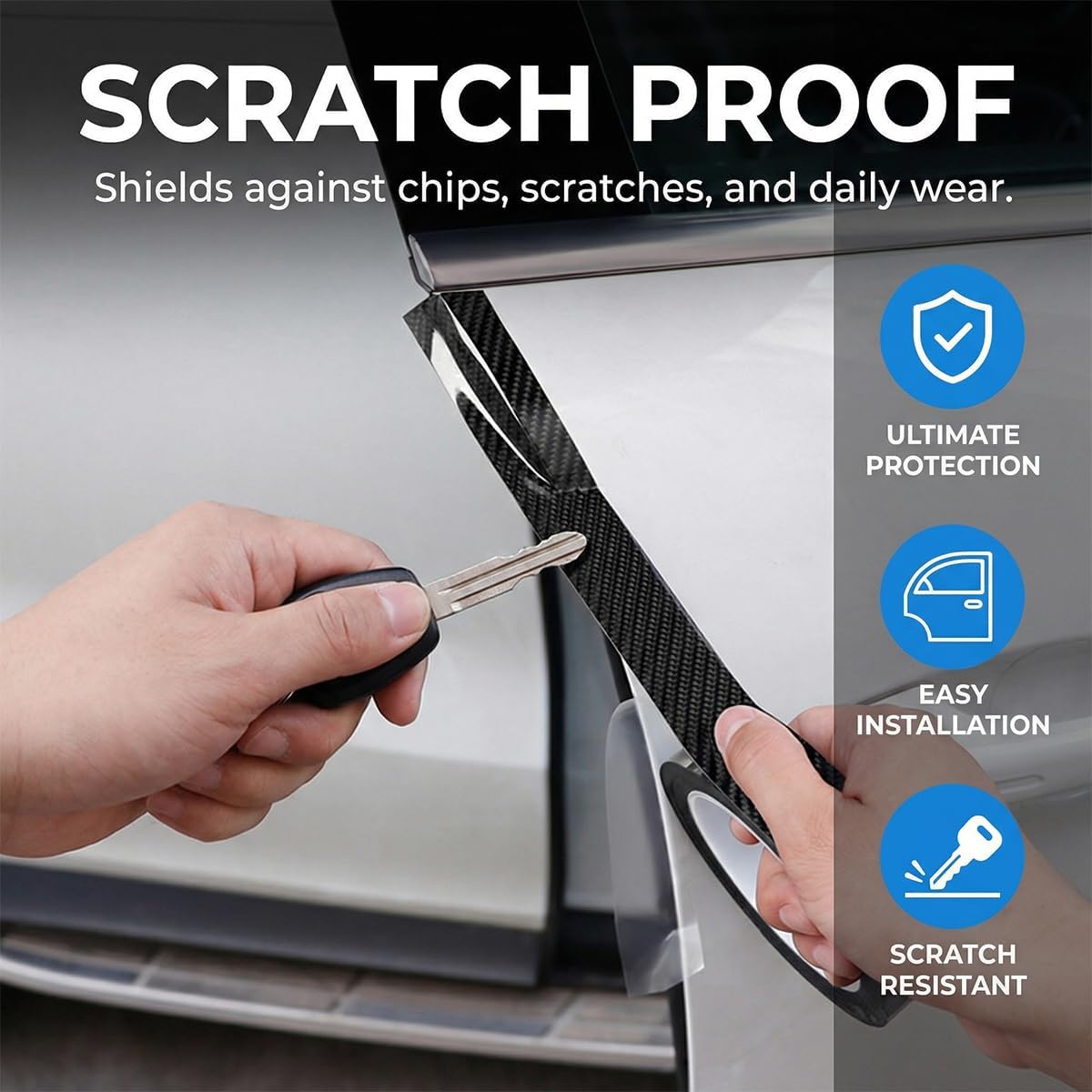 Car Door Edge Protector, 3.94" x 33FT Carbon Fiber Anti-Collision Door Entry Sill Guard Scratch Cover, Auto Threshold Paint Scuff Plate Protection Film, Universal for Vehicles