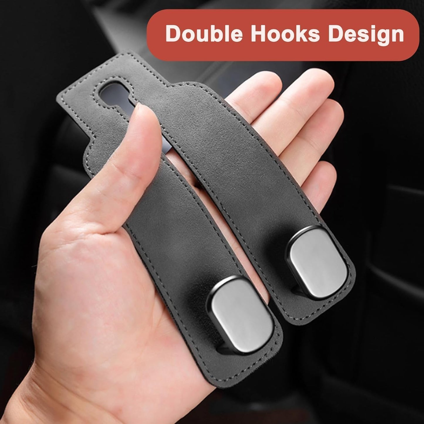 Amelity Car Headrest Hooks, Purse Hook for Car 4 Pack Gray | Universal Car Interior Accessories for Women, Available in 2/4 Pack, Storage Hanger Holds Purses, Backpacks, Grocery Bags