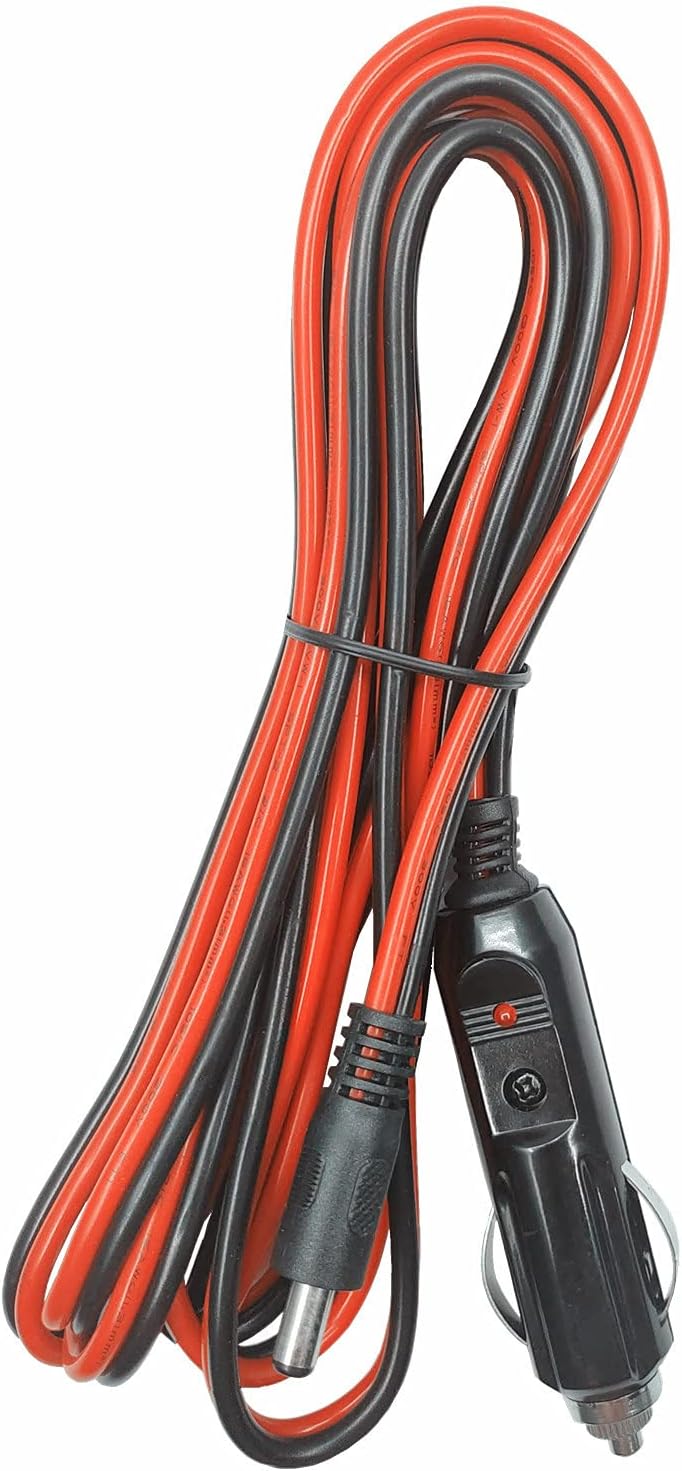 DC 5.5 x 2.1mm Connector Car Charger Power Supply Cord 10ft - 12v 24v Cigarette Lighter Male Plug with LED Light 16AWG Wire 15A Fuse for Portable DVD Player, Car, Camera