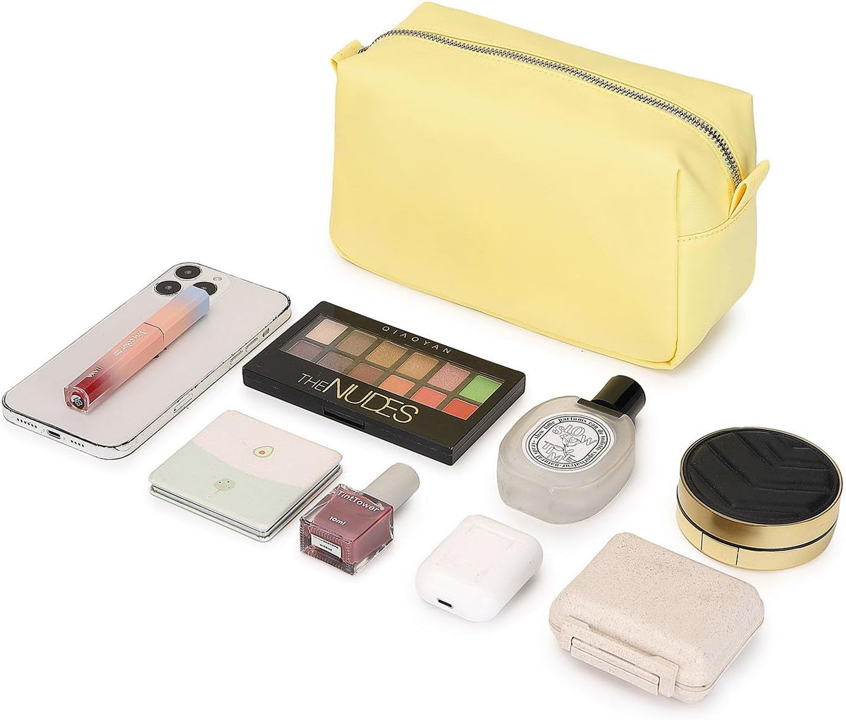 Travel Makeup Bag, Ring Clasp Wristlet Organizer (Yellow)