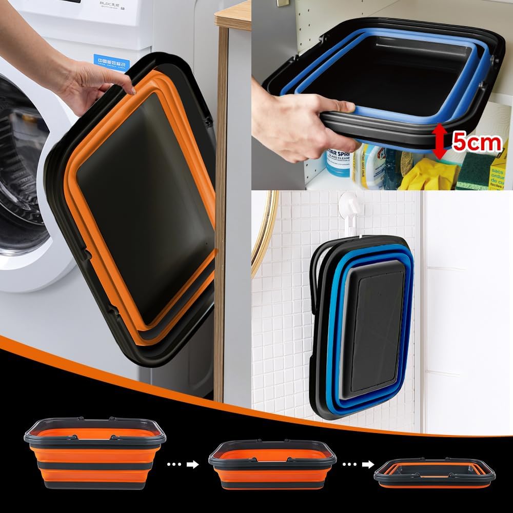 Monozuki Collapsible Sink 4.8Gal/18.1L, Heavy Duty Foldable Basin with Handles for Camping, Car Wash, Kitchen – Also Use as Storage Basket for Home, Garage, RV(Grey)