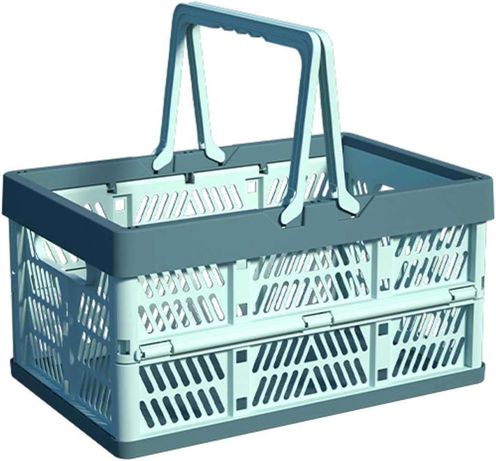 20L Plastic Collapsible Storage Crate - Foldable Handle Crate Storage Basket Bin - White & Gray M