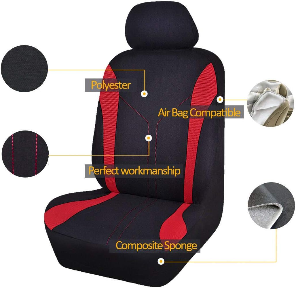 Flying Banner Car Seat Covers Front Set Breathable Mesh Seat Protector Fabric Polyester Cover Easy Installation SUV CAR Woman Lady Femal (Front Set, Black Red)