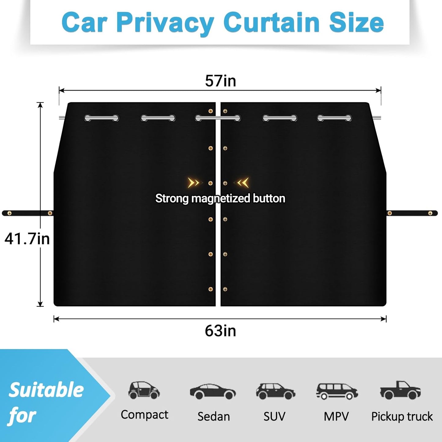 ZATOOTO Car Divider Curtain, Car Privacy Curtains with Pole Backseat Blackout Curtain for Car Camping Travel and Breaks, Lengths Adjustable for Most Cars, Sedan, Vans, SUVs (5.25 ft * 3.48 ft)