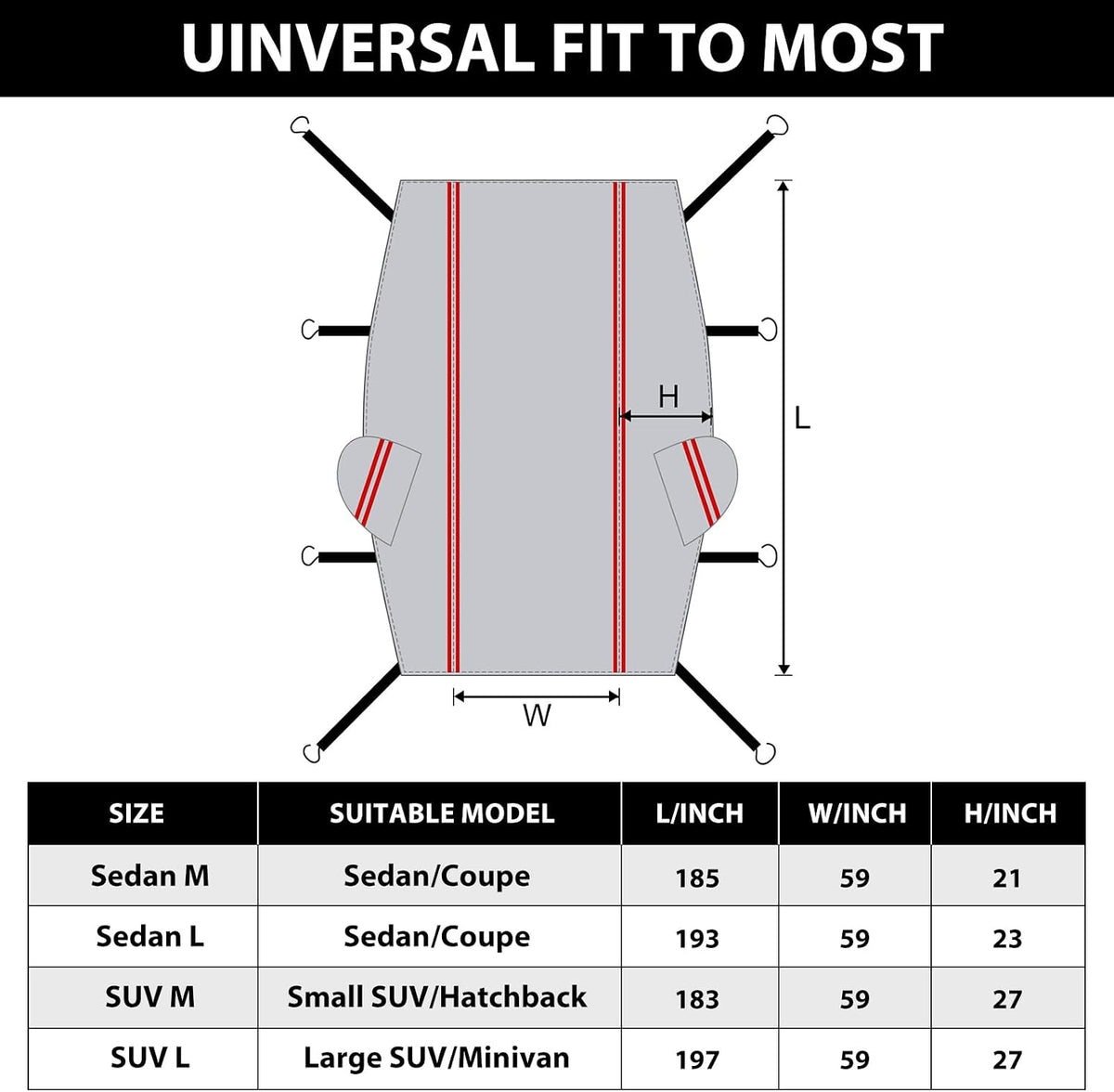 Half Car Cover for Snow, Windshield Cover for Ice and Snow with Cotton Liner, Hail Protector Car Cover Waterproof All Weather for Snow, Sun, Rain, Dust, UV Protection Fit SUV M