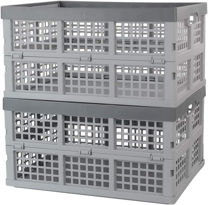 34 L Plastic Crates, Collapsible Storage Crates/Stackable Storage Container Basket, 2-Pack